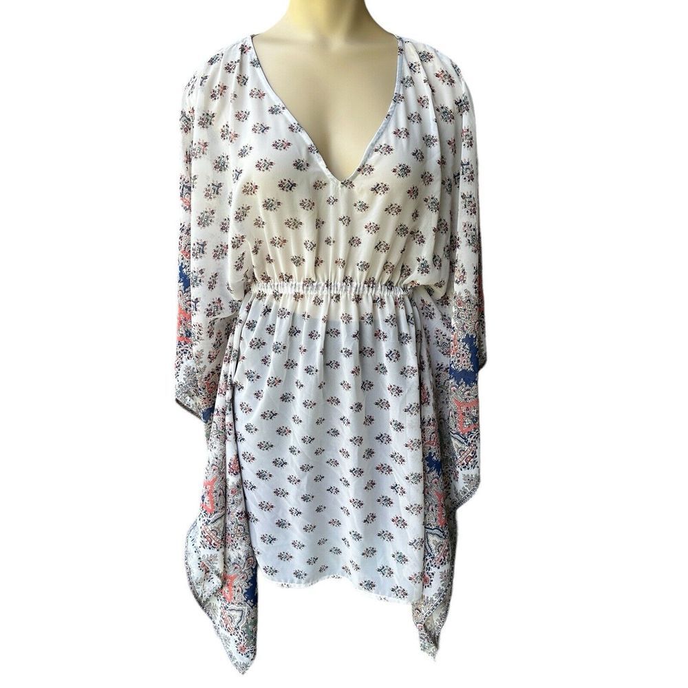 En Creme Anthropologie Tunic Top Women's Small Flared Sleeve Sheer Boho‎ Floral - Picture 2 of 13